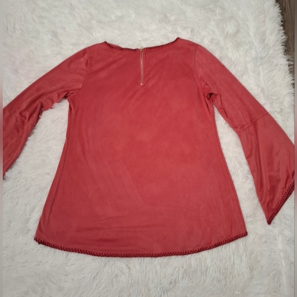 Soft Surroundings Pink Faux Suede Tunic Top Boho Bell Sleeve Pullover Women’s M - Picture 7 of 8